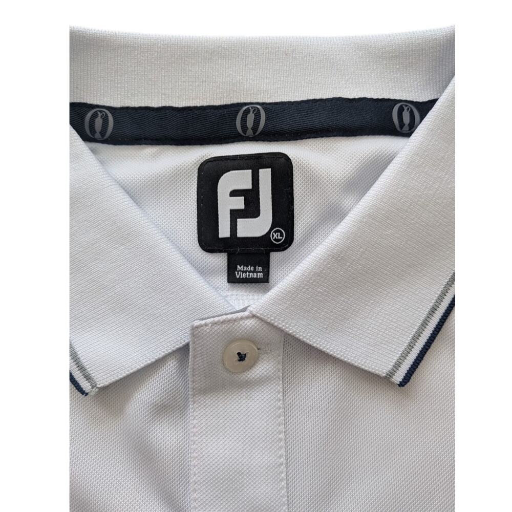 FootJoy FJ Men’s Golf Polo Shirt XL White Navy Striped Sleeves NWT Performance - Picture 4 of 7